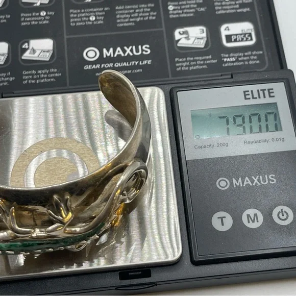 Taxco Sterling Silver Cuff Bracelet with Turquoise Inlaid Lizard 3D 925 Large - Picture 8 of 8